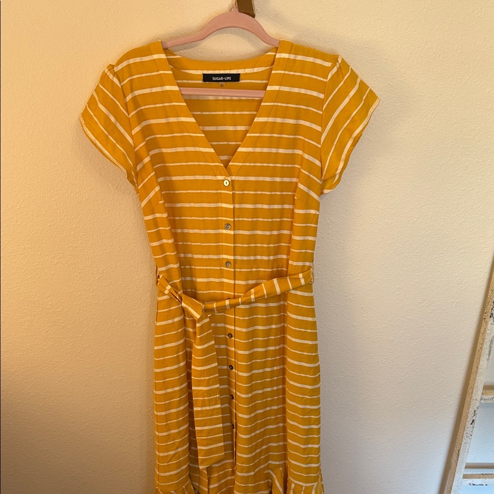 sugarlips Mustard Striped Midi Dress